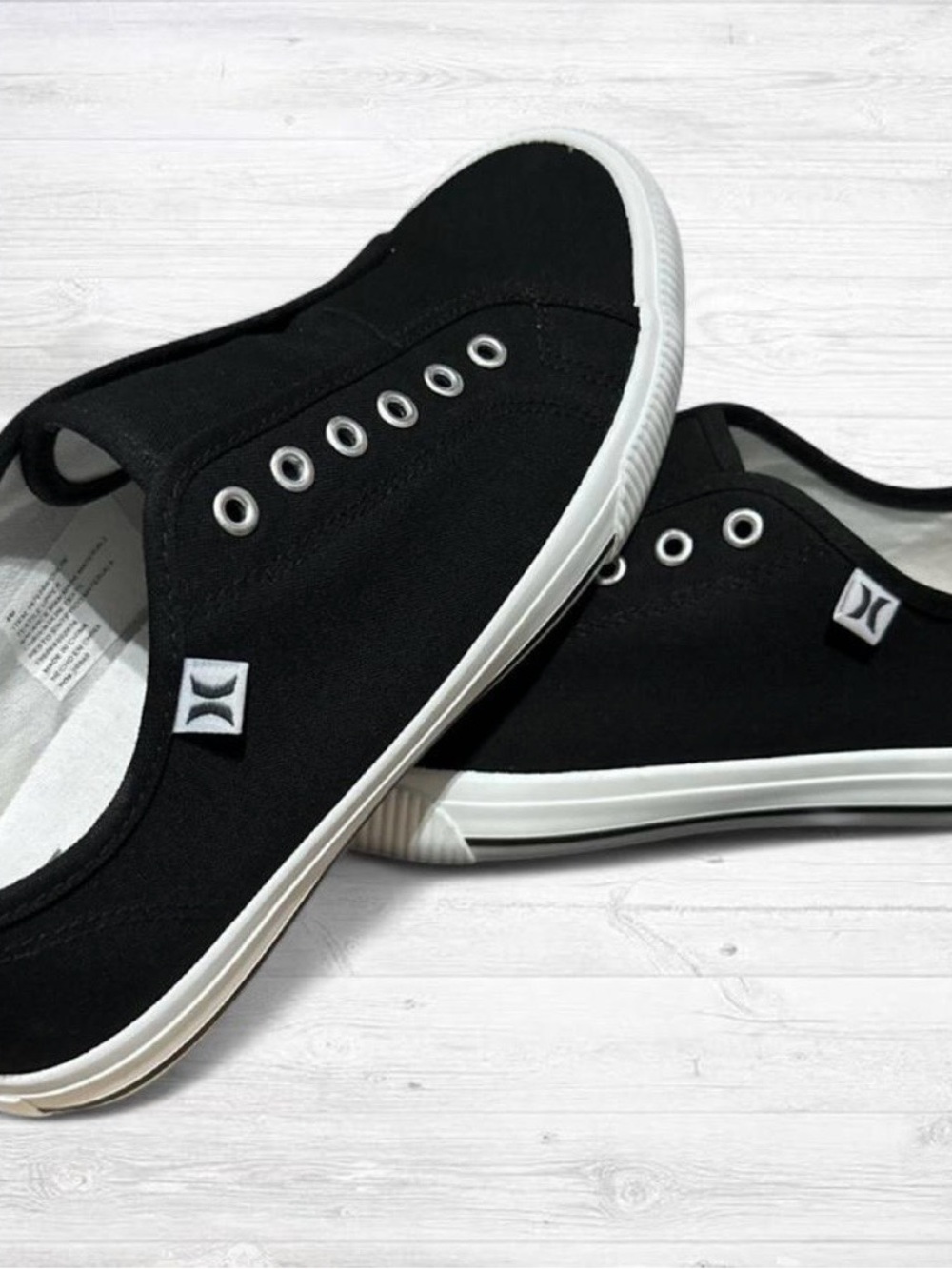 Hurley Black Canvas Slip-On Flats with White Trim